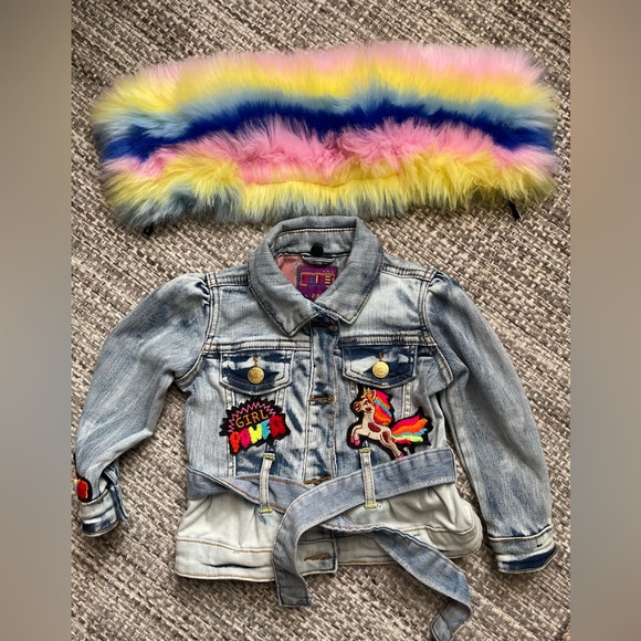 Elite Premium denim jean jacket coat size 2-3 girls rainbow collar pride toddler - Picture 9 of 9
